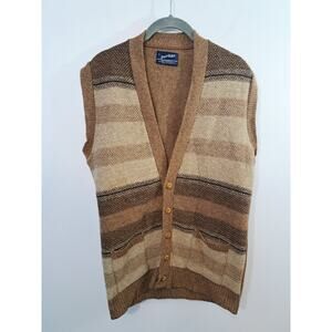 Puritan Vintage Men's Tan Brown Large Sweater Vest Button-up Wool Blend